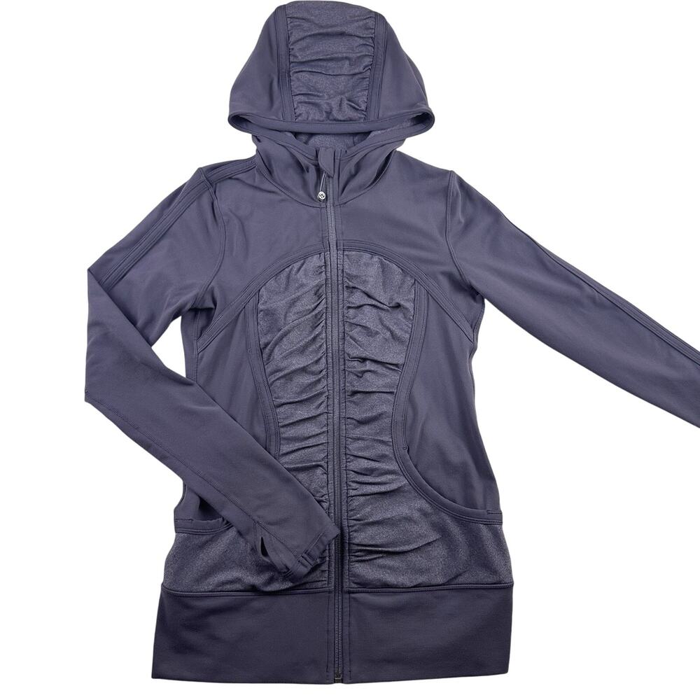 Lululemon Jacket Women 6 Gray Pure Balance Full Zip Scuba Stretch Hoodie Sweater